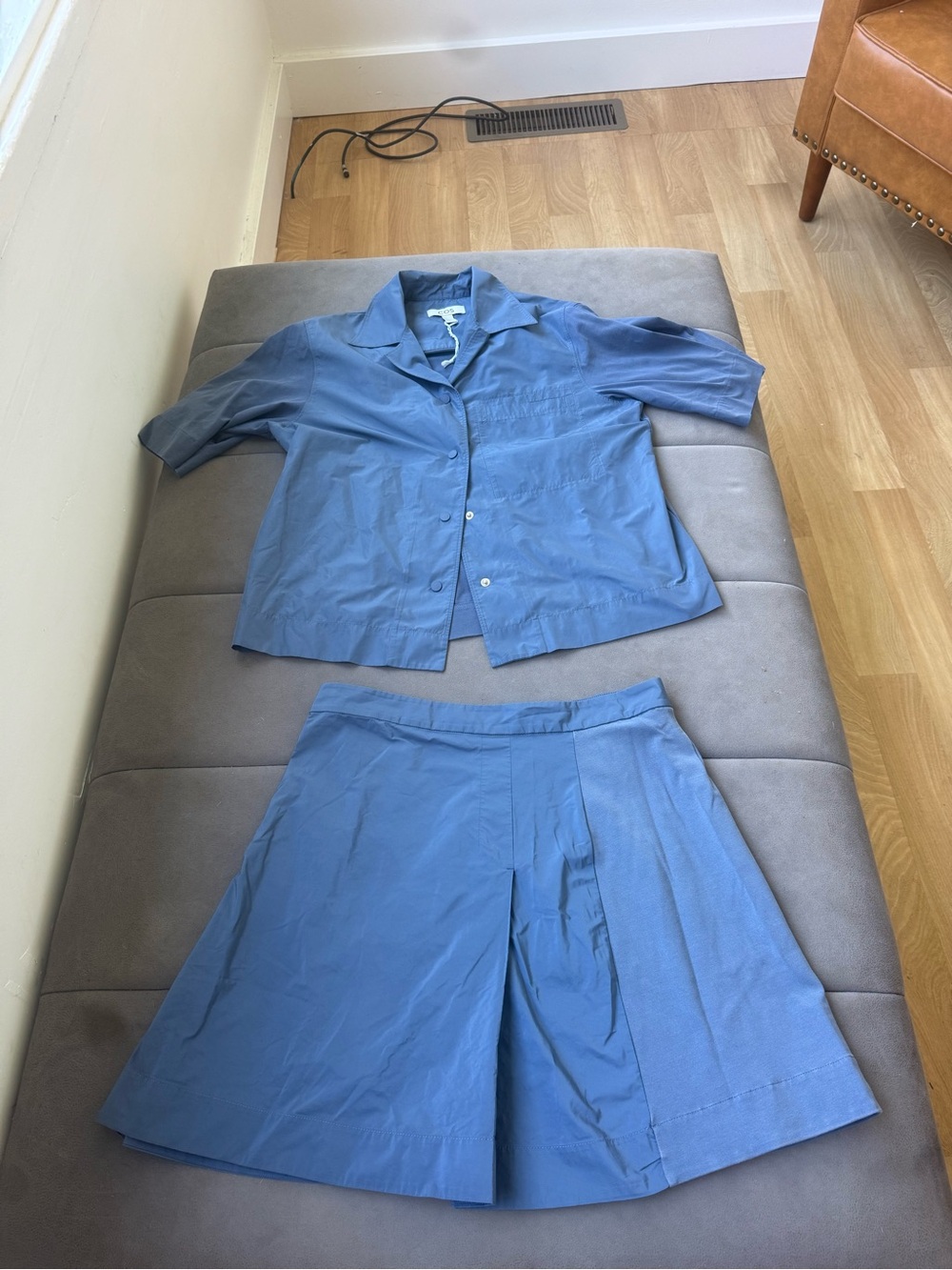 COS Blue Wide-Leg Two-Piece Shirt & Skirt Set